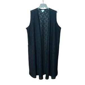LuLaRoe Women XL Black Lace Sleeveless Long Duster Overlay Cardigan